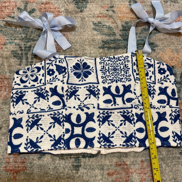Anthropologie Maeve Blue and White Embroidered Tile Print Skirt & Crop Top Set - Picture 11 of 16